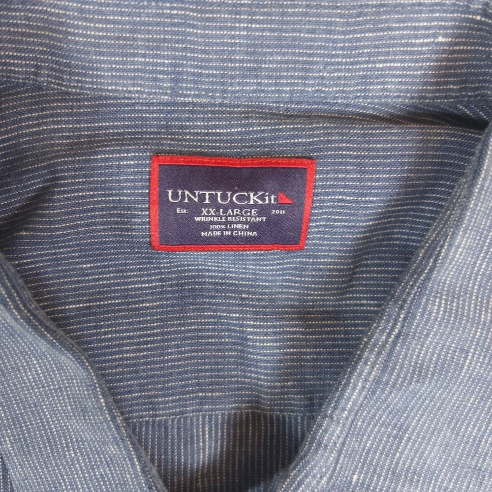 UNTUCKit Button Down Mens XX-Large Blue Linen Stripe Short Sleeve Shirt Casual